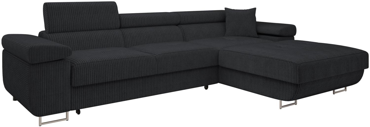 Ecksofa Torezio Mini Cord mit Bettkasten, Schlaffunktion und Einstellbare Kopfstützen (Farbe: Poso 135, Seite: Rechts) Bild 1