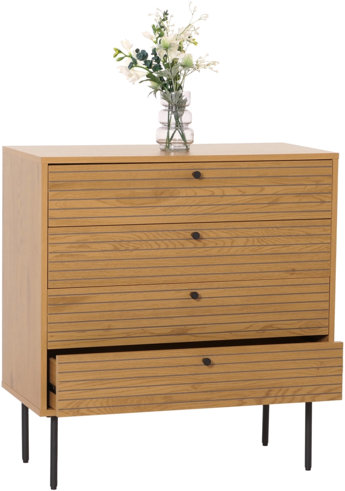 Kommode HWC-N78, Sideboard Schrank, 4 Schubladen, skandinavischer Stil Metall Holz Melamin MVG 85x80x40cm ~ natur Bild 1