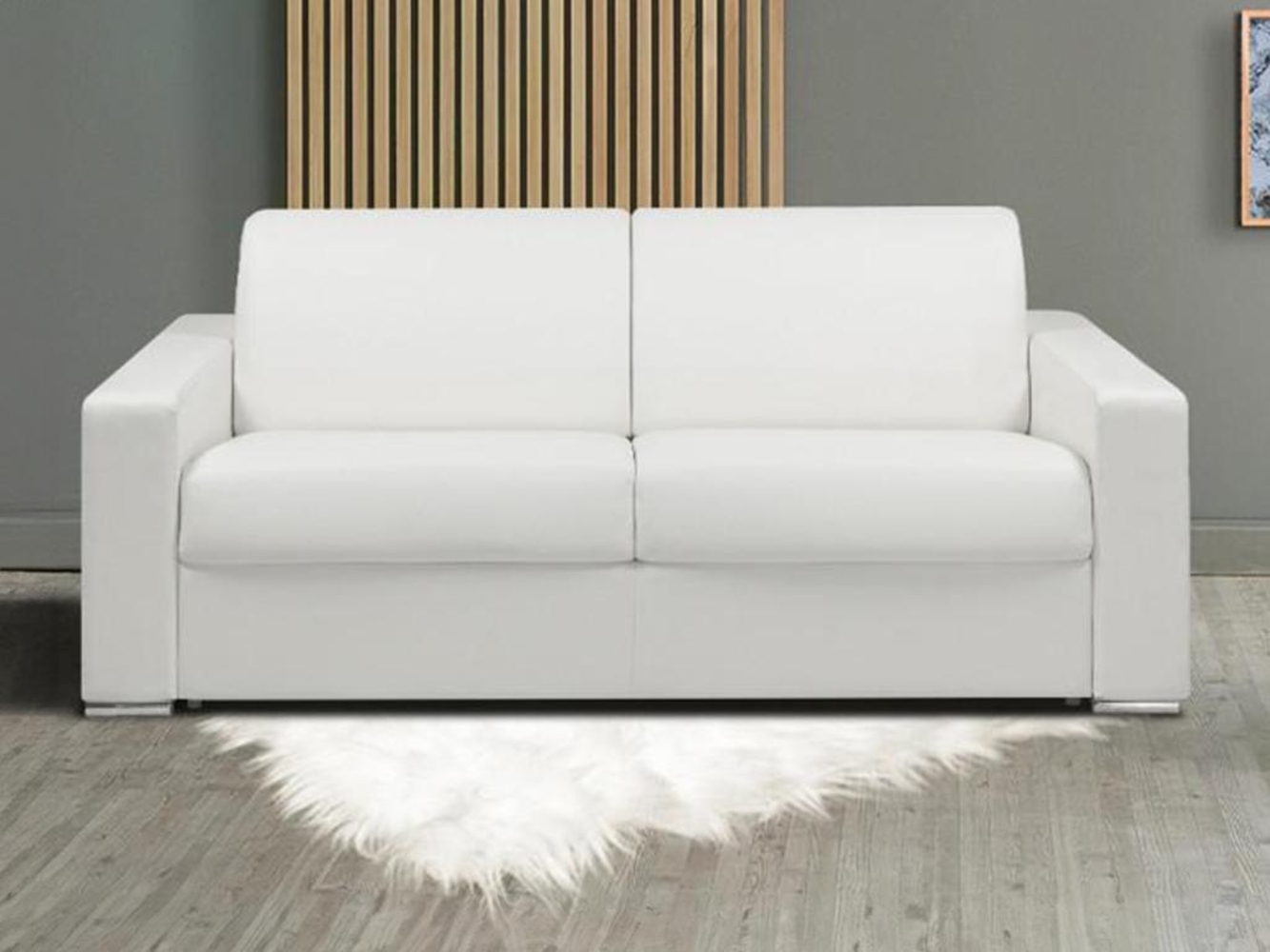 Vente-unique - Schlafsofa 2-Sitzer - Liegefläche: 120 cm - Matratzenhöhe: 22 cm - Kunstleder - Weiß - CALITO Bild 1