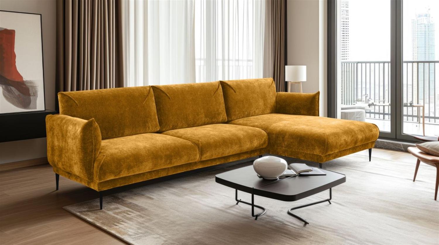 Ecksofa Designersofa MADISON XL in Stoff Dress Me Senfgelb Ottomane Rechts Bild 1