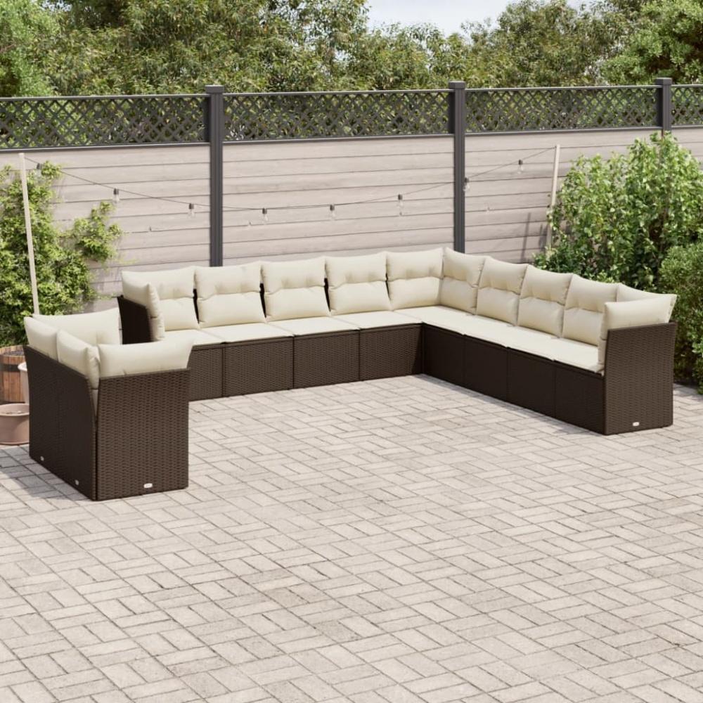 vidaXL 11-tlg. Garten-Sofagarnitur mit Kissen Braun Poly Rattan 3217883 Bild 1