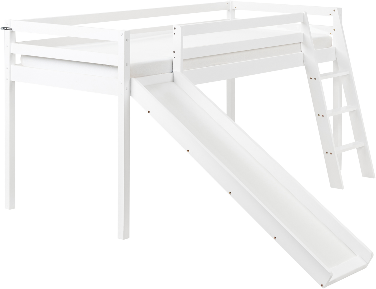 Halbhochbett Kiefernholz STAPLE 90 x 200 cm mit Rutsche Weiß Bild 1