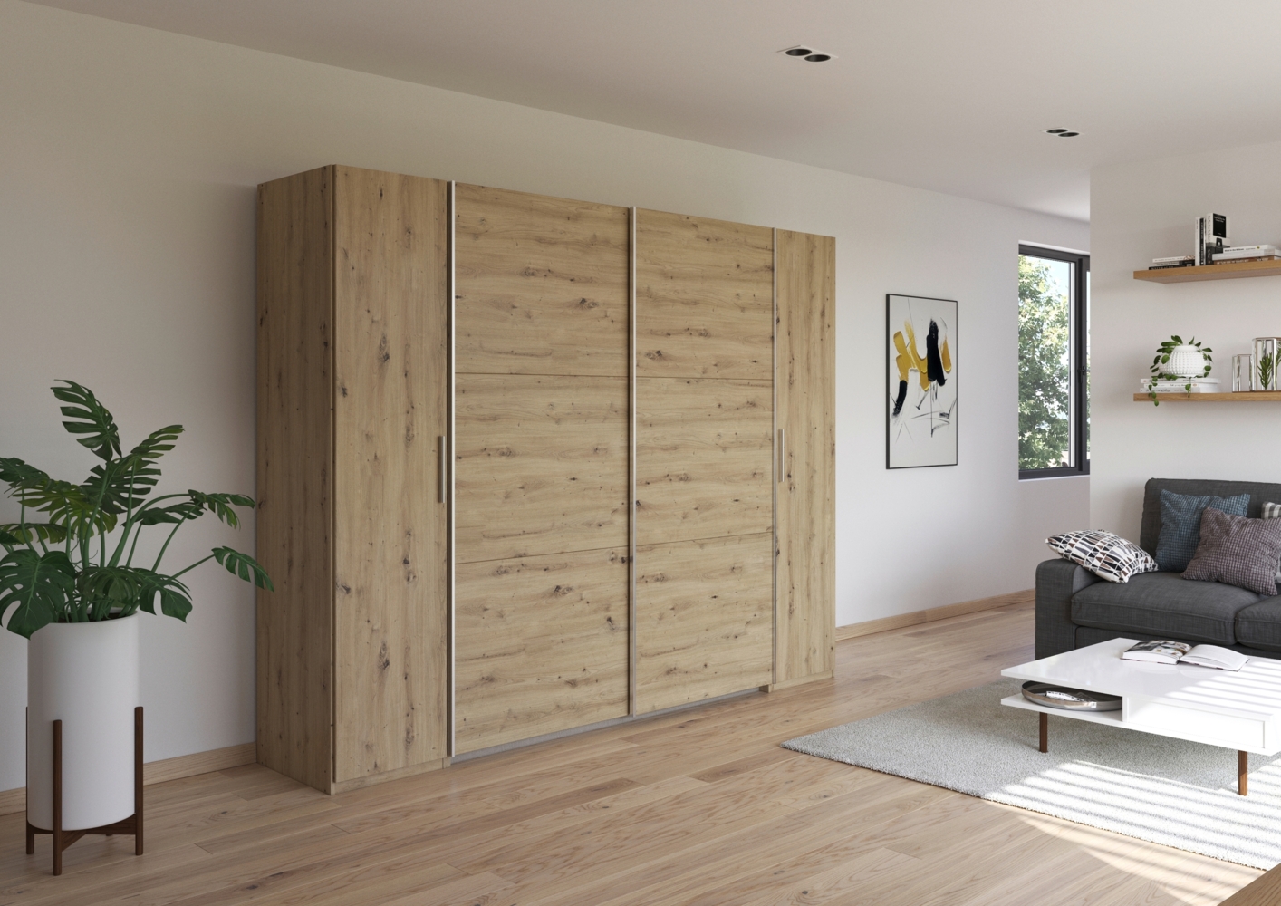 rauch Kleiderschrank, Dreh- und Schwebetürenschrank KRONACH, 4-türig, Eiche Artisan, 268 x 210 x 59 cm Bild 1