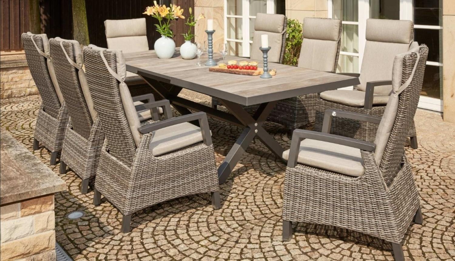 SIENA GARDEN Corido Sitzgruppe, charcoal grey mit 8 Diningsesseln und 1 Ausziehtisch Sincro Bild 1