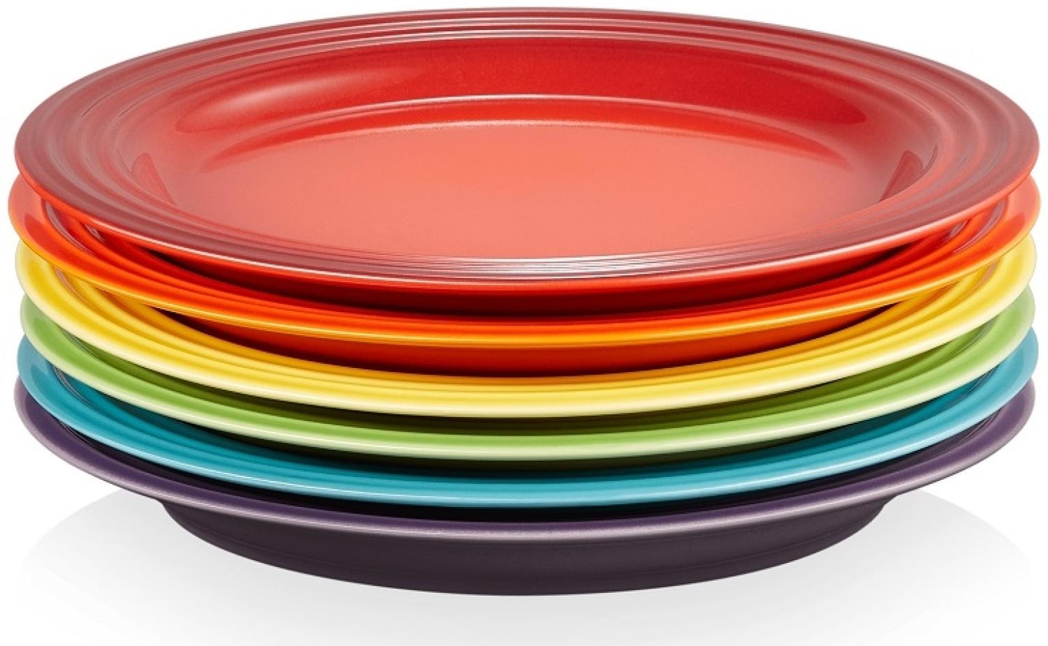 Le Creuset Früstücksteller 22 cm 6er Set Regenbogen - Rot - Grün - Blau - Gelb - Orange Bild 1