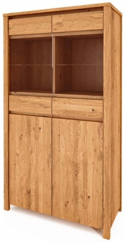 Vitrine Tinci aus Wildeiche massiv 100x45x180 mit 2 Glastüren 2 Türen Holzbeinen Bild 1