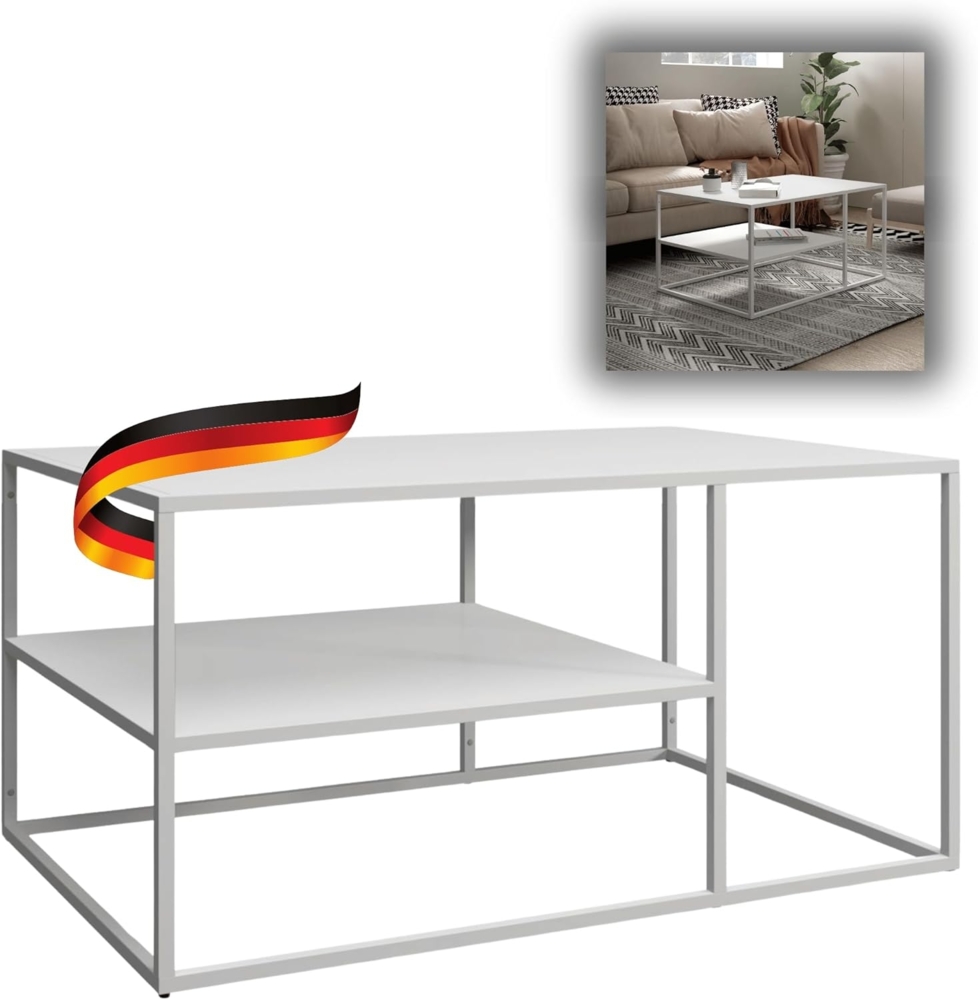 DELUKE® Couchtisch mit Stauraum SWENI - 90 x 60 x 45 cm Stubentisch rechteckig Wohnzimmertisch Sofatisch Kaffeetisch Beistelltisch eckig Tisch für Couch Weiß Bild 1