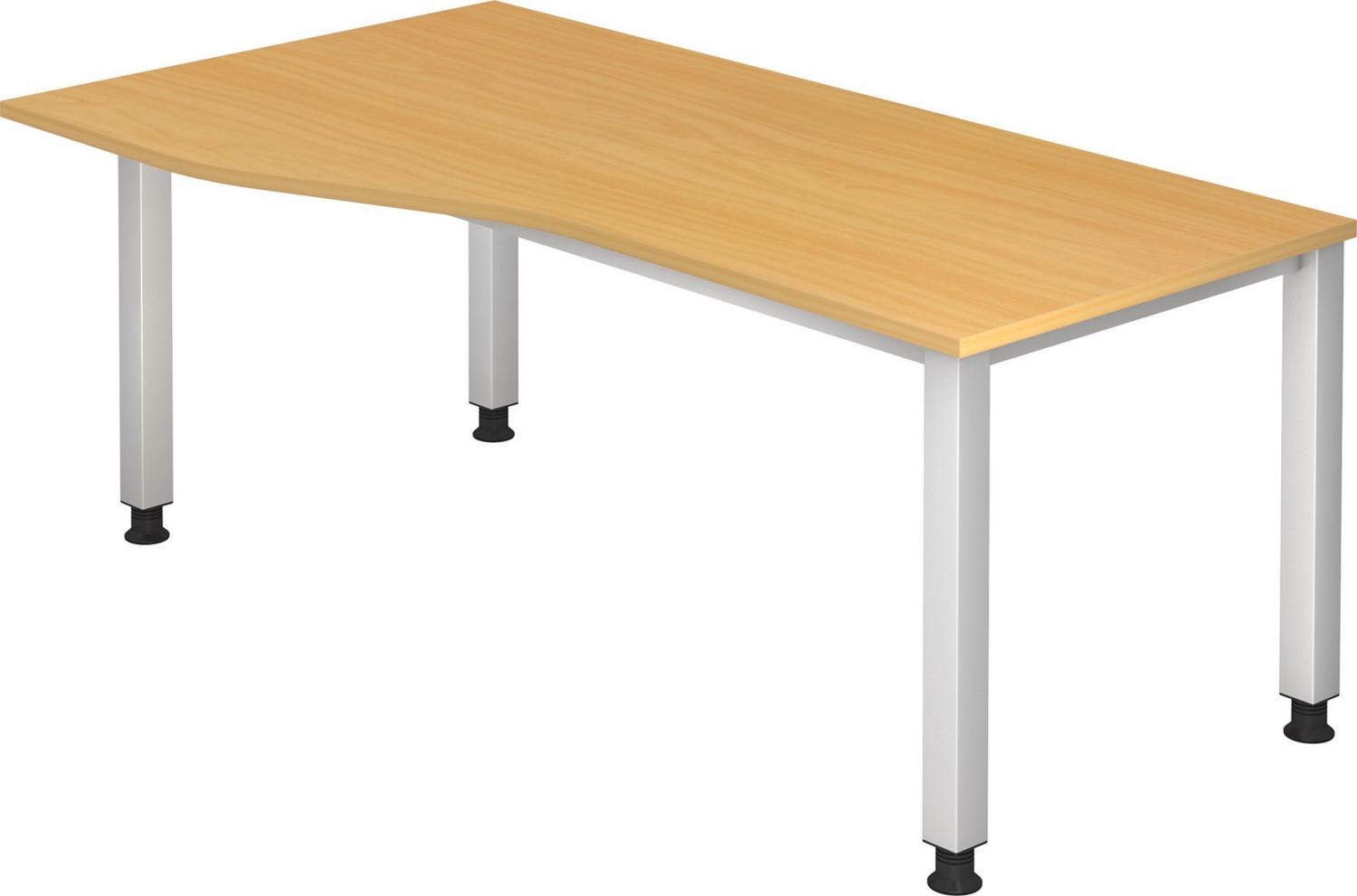 bümö Schreibtisch Q-Serie höhenverstellbar, Tischplatte 180 x 100 cm in Buche, Gestell in silber, QS-18-6 Bild 1