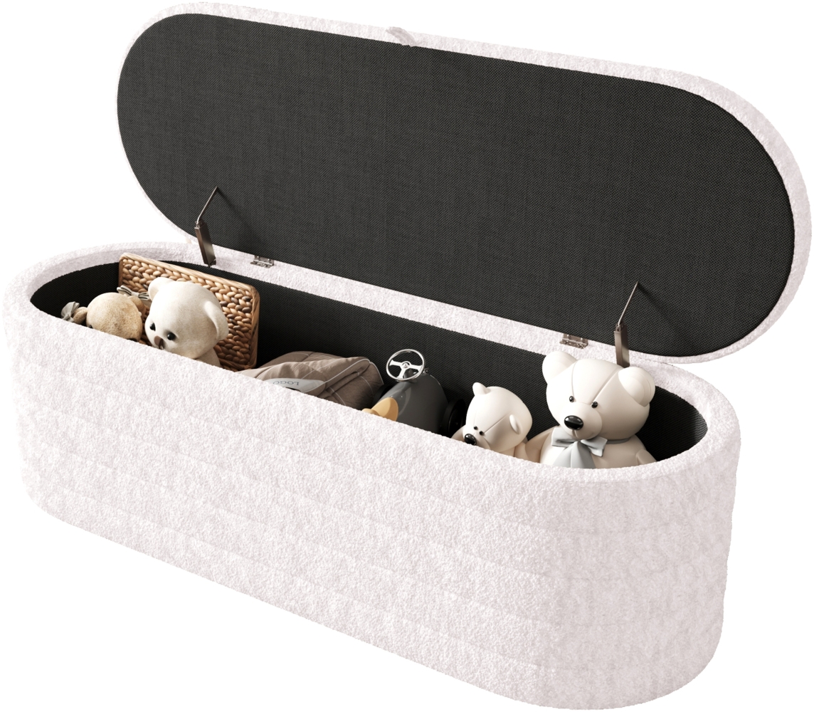 Merax Fußhocker mit Stauraum 120 x 40 cm, gepolsterter Fußhocker mit Stauraum, Sofahocker, Teddyfleece, Weiß Bild 1