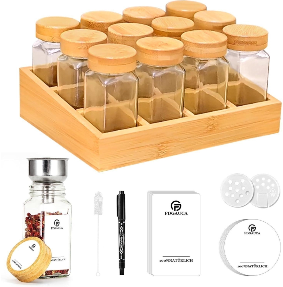 Umweltfreundliches Gewürzregal Holz Bambus 12 Fächer 120ml-Gläser Organizer Bild 1