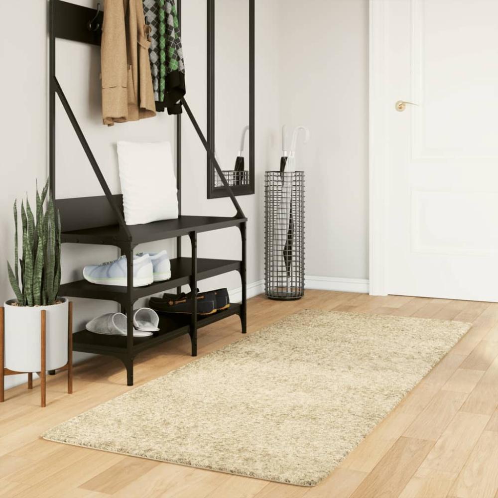 vidaXL Teppich Shaggy Hochflor Modern Golden 80x200 cm 375340 Bild 1