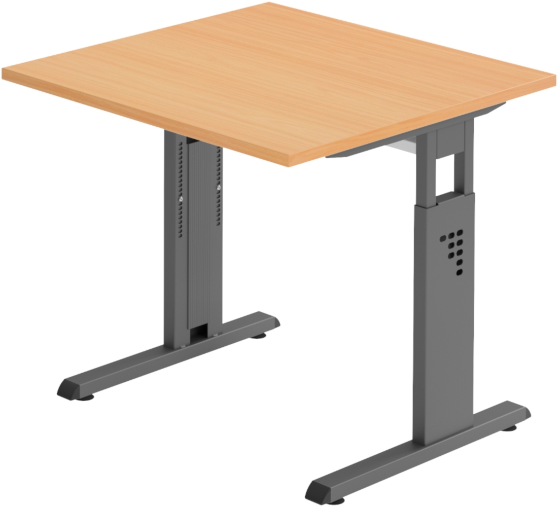 bümö höhenverstellbarer Schreibtisch O-Serie 80x80 cm in Buche, Gestell in Graphit - PC Tisch klein für's Büro manuell höhenverstellbar, Computertisch verstellbar, OS-08-6-G Bild 1