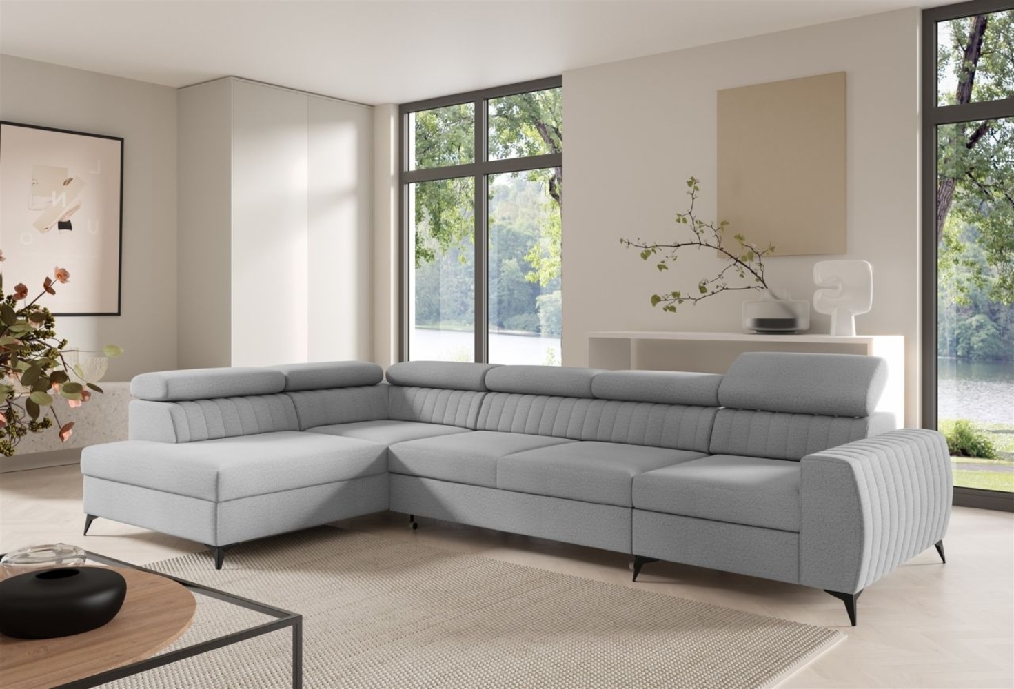 Ecksofa Schlafsofa Sofa TORONTO XL Stoff Element Hellgrau Ottomane Links Bild 1