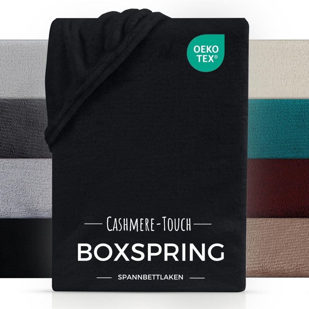 Carpe Sonno Spannbettlaken Boxspring Cashmere Touch Winter warm 180x200 200x200 180x220 200x220, Fleece, Gummizug: rundum, (1 Stück), Wasserbett Spannbettlaken Kuscheliges Spannbetttuch Schwarz Bild 1