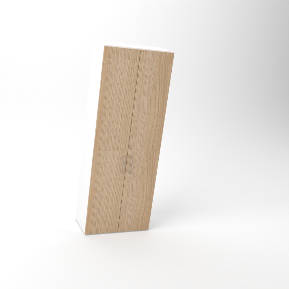 Rheinland Möbel Flügeltürenschrank Cabino 80×42×216 cm – abschließbarer Aktenschrank 6OH in Weiß/Eiche mit 110° Drehtüren & Metallgriff Bild 1