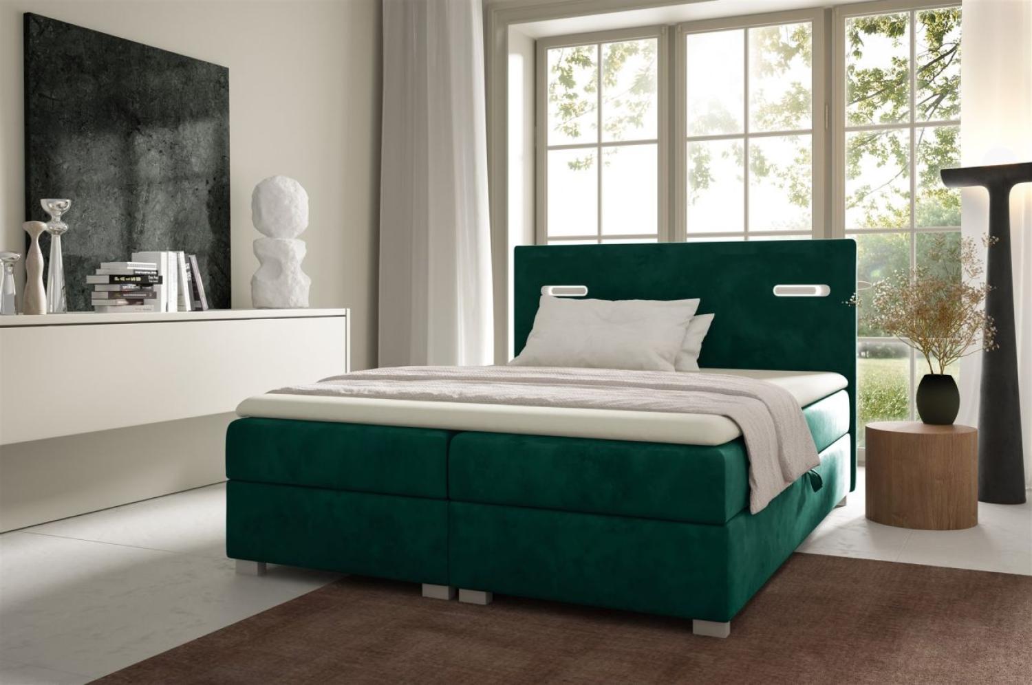 Boxspringbett Schlafzimmerbett CAPRICE 180x200cm Stoff Grün inkl. Ambiente-LED Bild 1