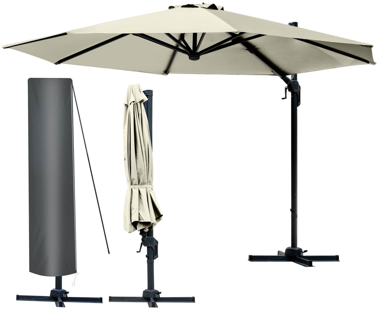 BRAST Alu Sonnenschirm Ampelschirm Ø300cm Beige Schützhülle UV-Schutz 50+ wasserabweisend drehbar & höhenverstellbar Bild 1