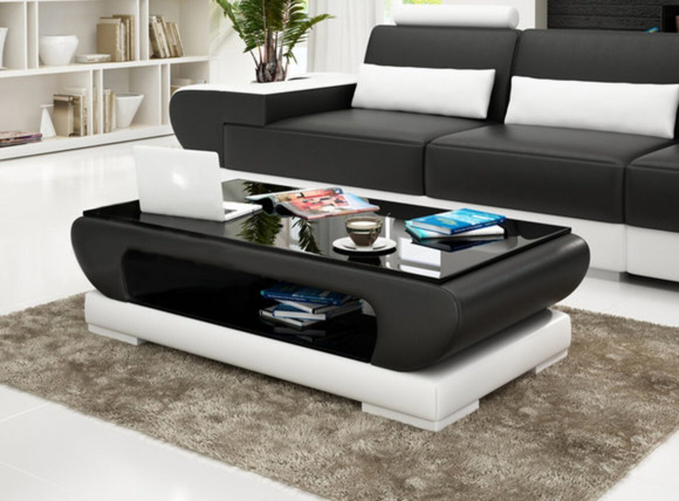 Designer Couchtisch Polster Tisch Leder Glas Moderner Tische Glastische SB403 Bild 1