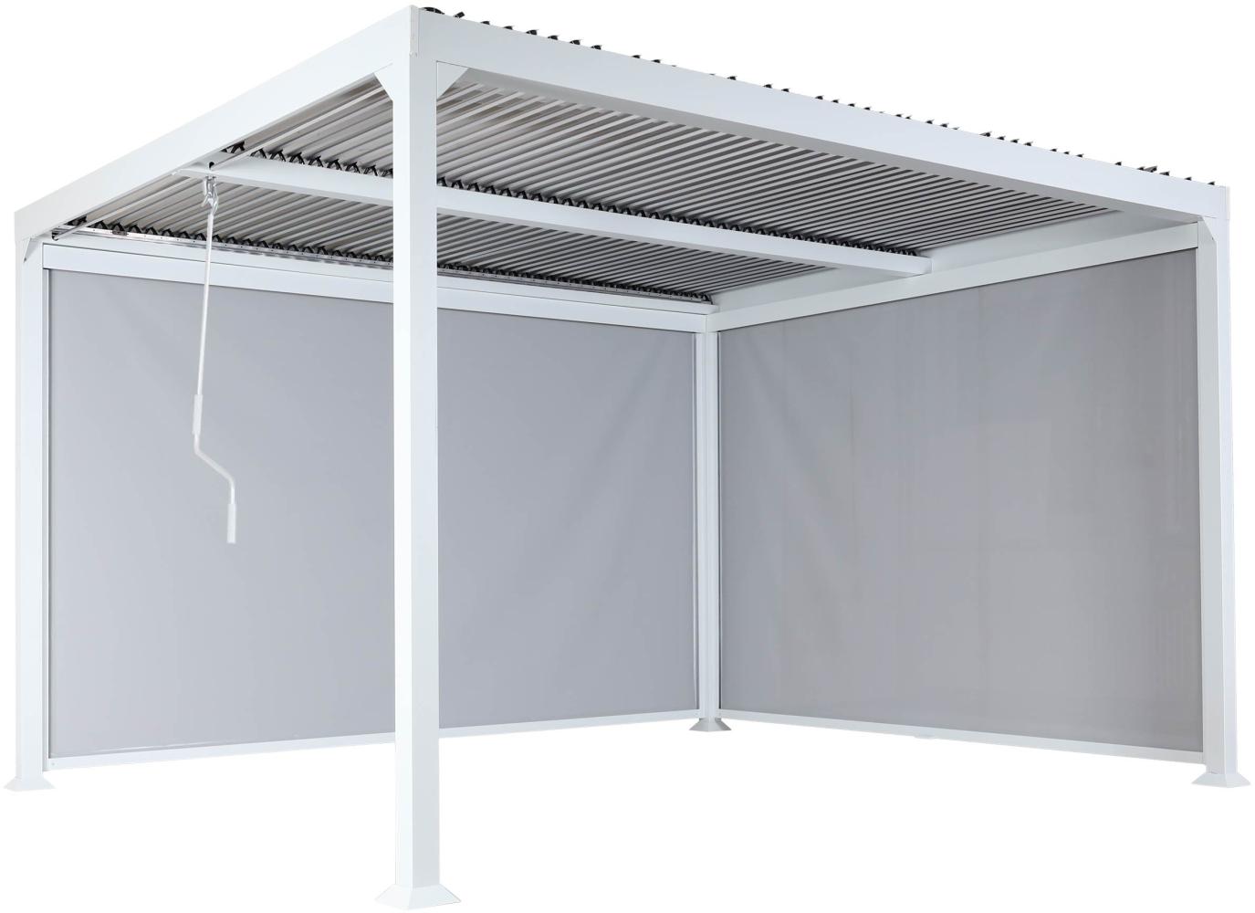 Alu Pergola HWC-L41 mit 2x Seitenwand, Lamellen-Pavillon, stabiles 8cm-Metall-Gestell 3x3,7m ~ weiß Bild 1