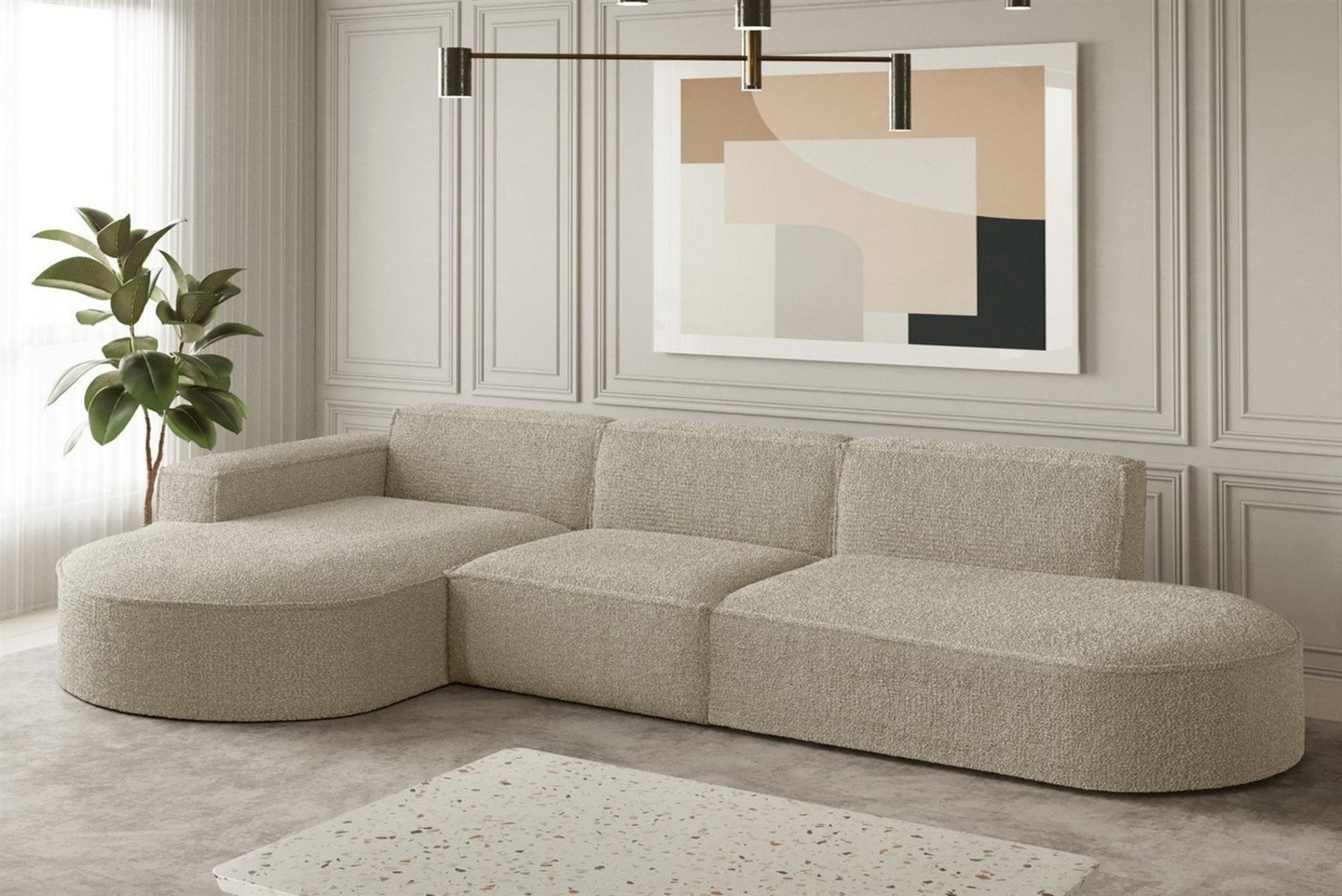 Ecksofa Designersofa PALMA in Stoff Ascot Champagne Ottomane Links Bild 1