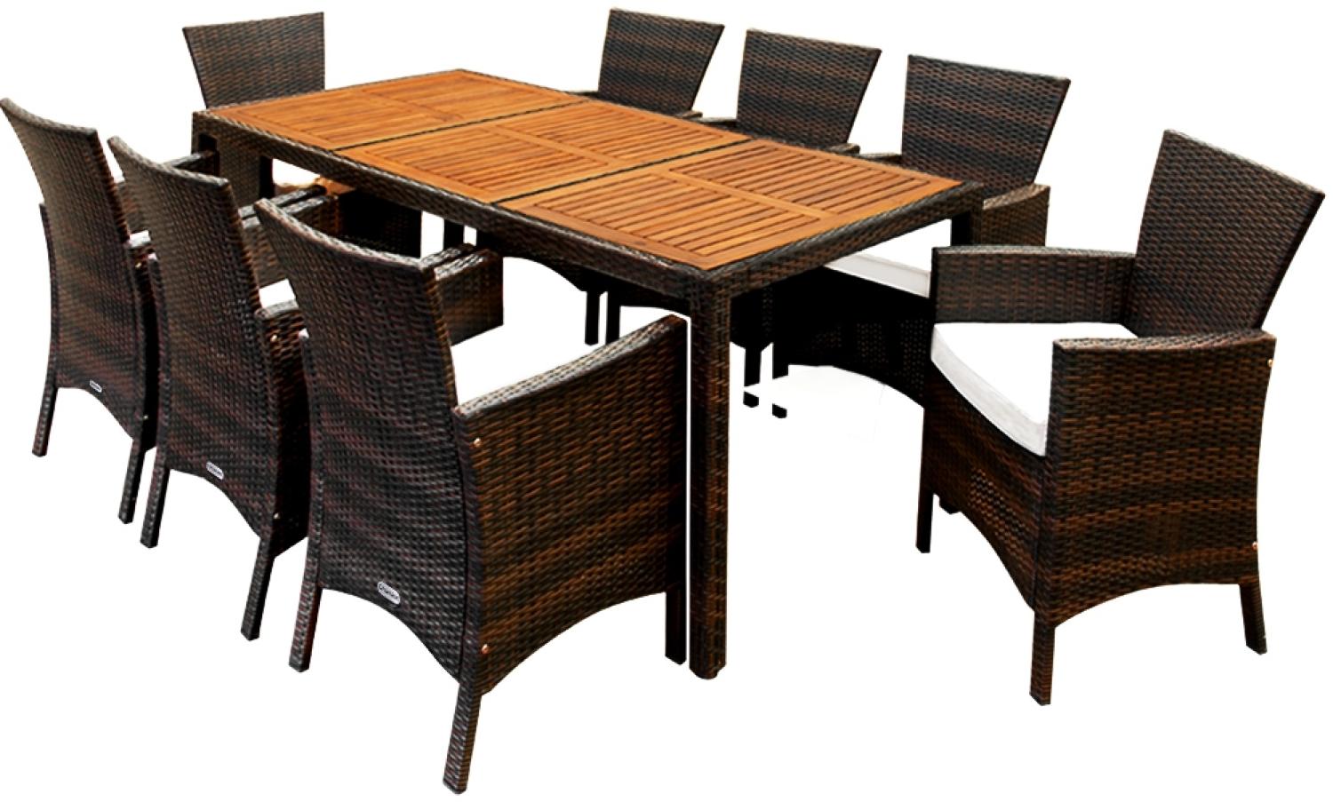 Casaria Poly Rattan Sitzgruppe Garten 8 Breite Stühle 7cm Auflagen Gartentisch Akazie Holz Gartenmöbel Set Braun Bild 1