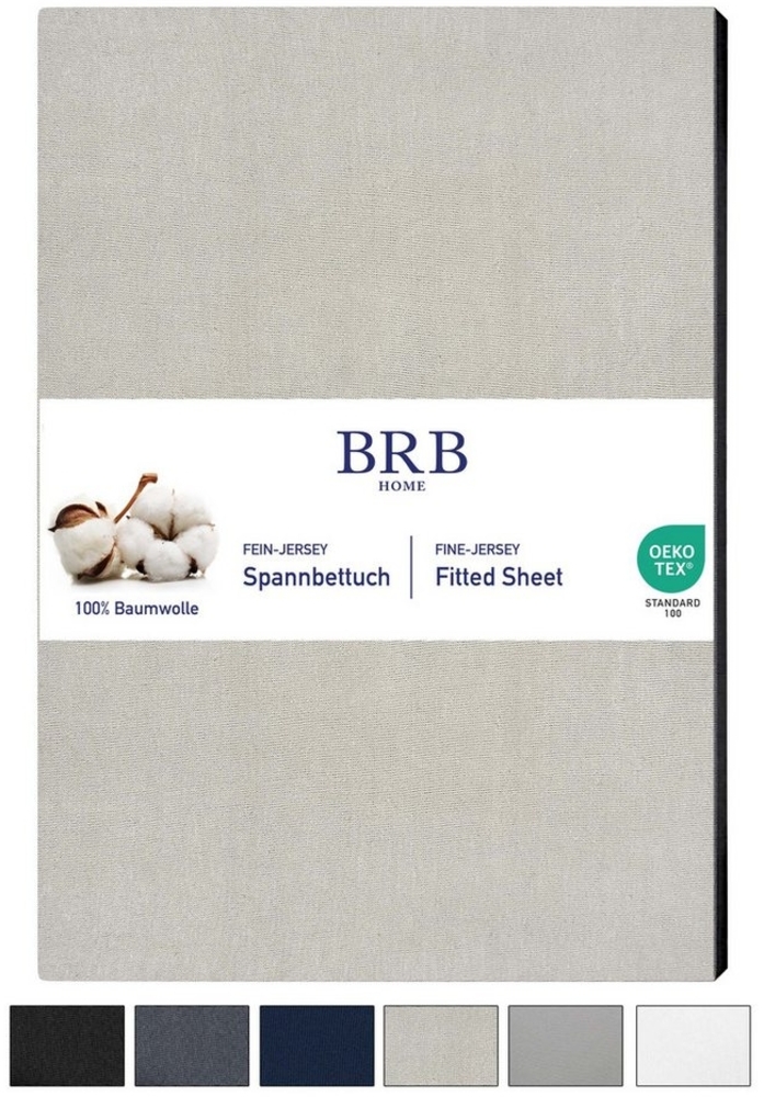 BRB HOME Spannbettlaken Spannbettuch Jersey Baumwolle Bettlaken Betttuch Modern, Gummizug: Rundum, 90x200 cm, 100% Baumwolle, Atmungsaktiv, Pflegeleicht, Waschbar Bild 1