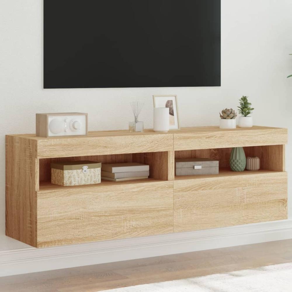 vidaXL TV-Wandschränke mit LED-Leuchten 2 Stk. Sonoma-Eiche 60x30x40cm 837188 Bild 1