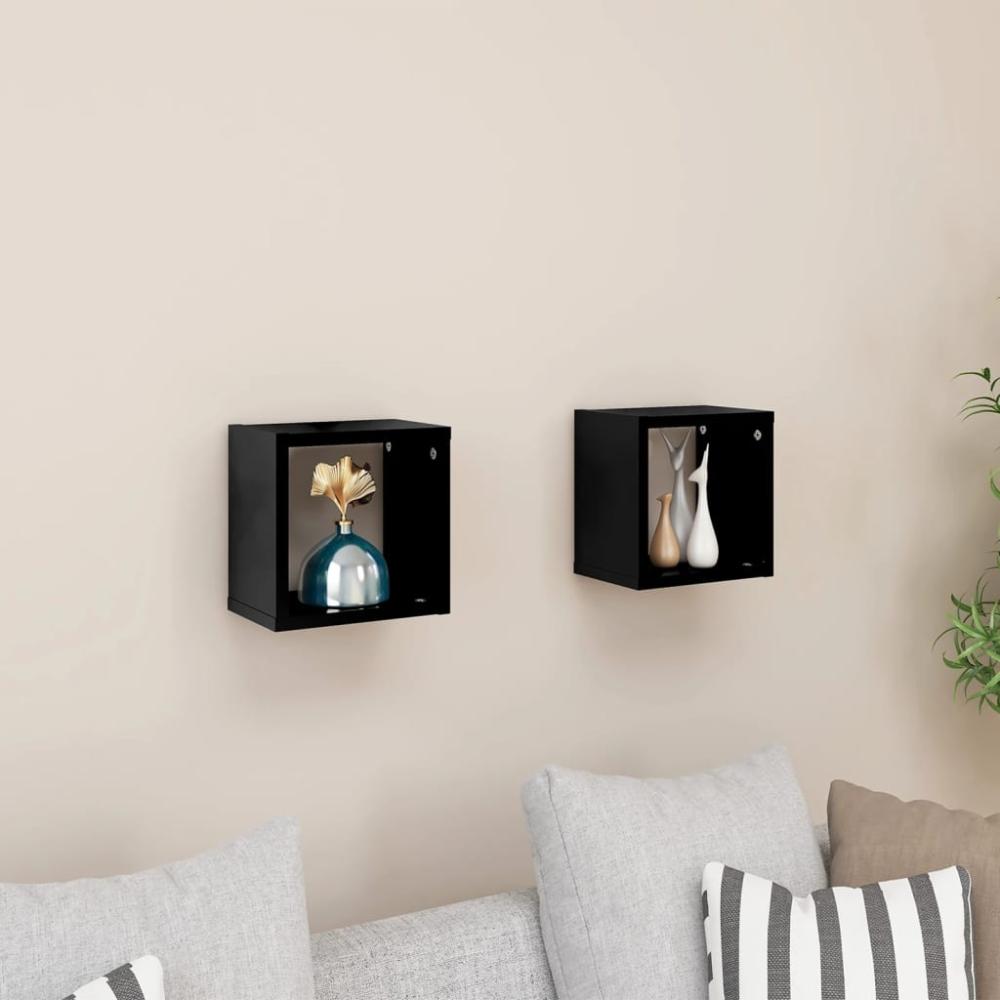 Wandregal >3016486< (2er-Set) in Hochglanz-Schwarz - 15 x 22 x 22 cm (LxBxH) Bild 1