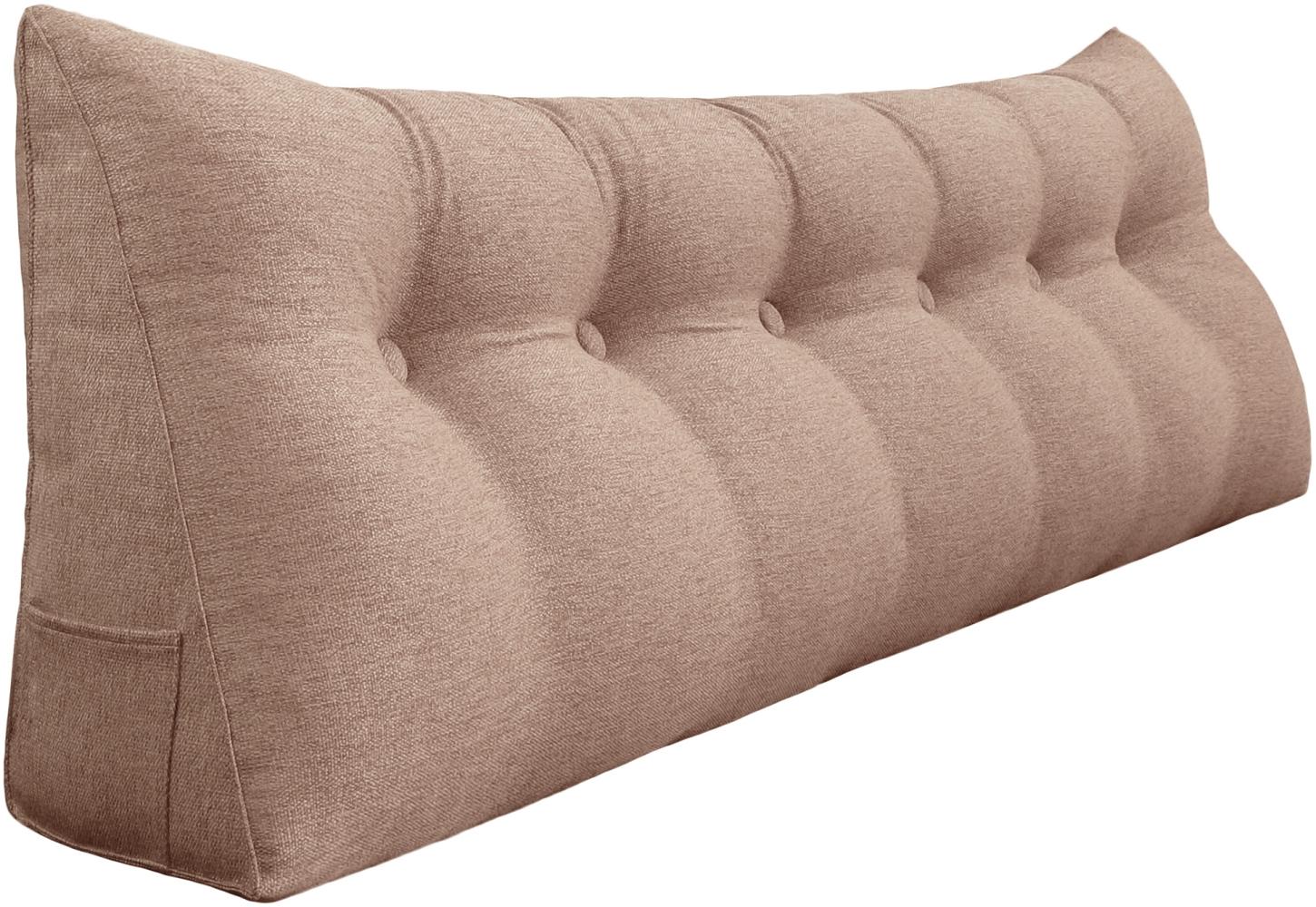 VERCART Großes Keilkissen, Langes Lesekissen, Bettruhe Rückenkissen, Dreieckiges Liegekissen, Dekoratives Kopfteilkissen für Tagesbett oder Tiefes Sofa, Leinenmischung Erröten, 180cm Bild 1