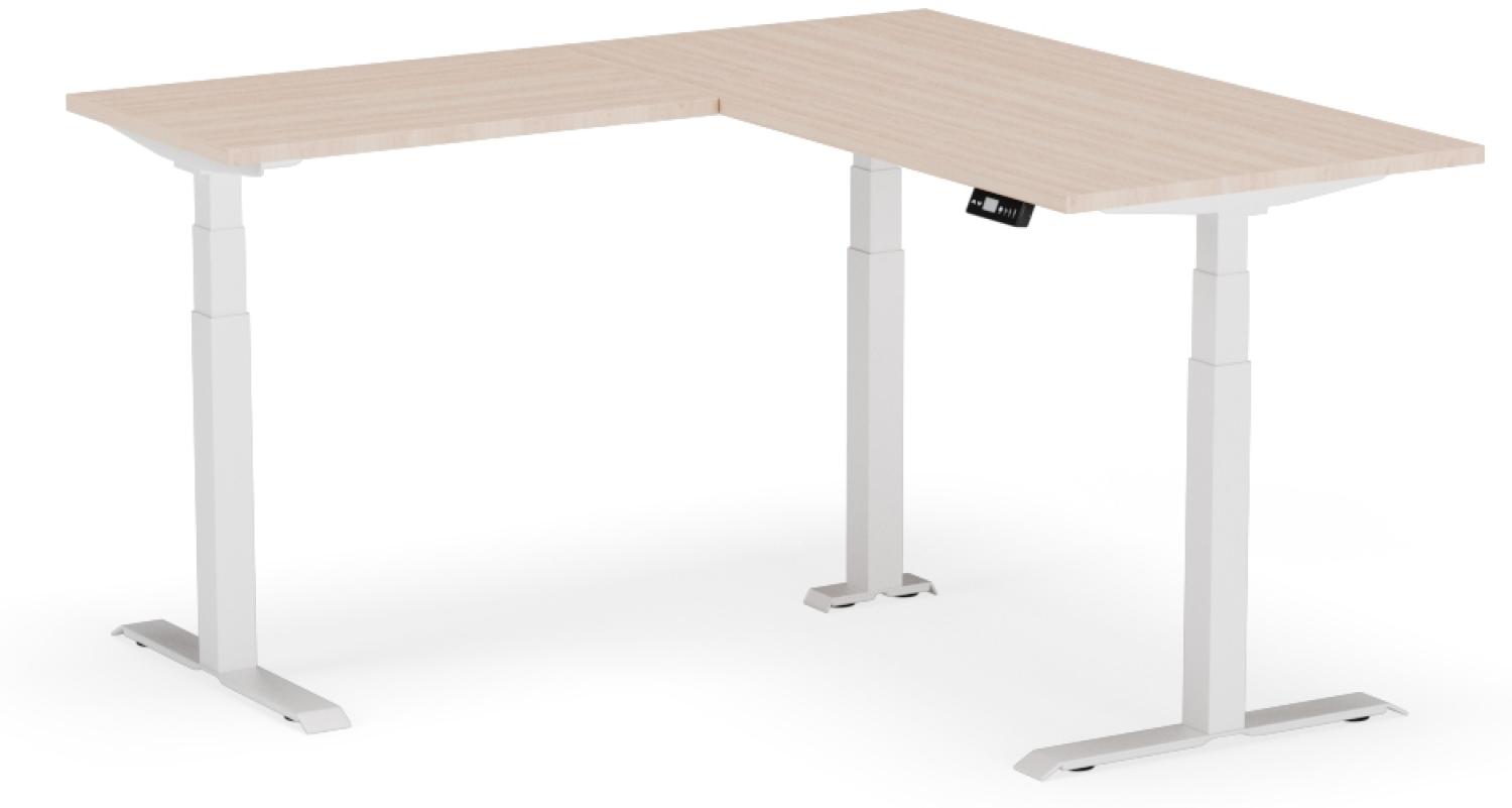 elektrisch höhenverstellbarer Schreibtisch L-SHAPE 160 x 160 x 60 - 80 cm - Gestell Weiss, Platte Eiche Bild 1