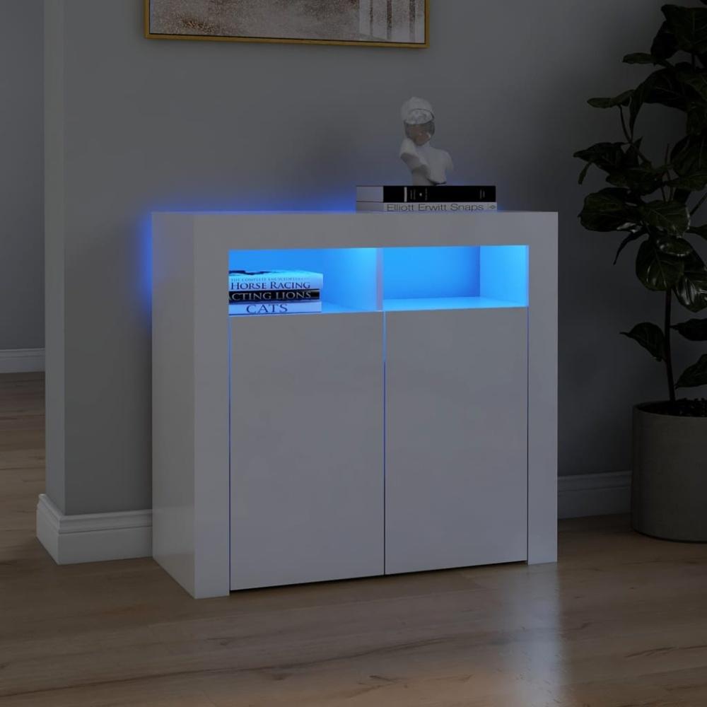 vidaXL Sideboard mit LED-Leuchten, Holz Hochglanz-Weiß, 80 x 35 x 75 cm Bild 1