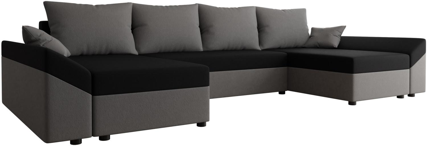 'Chione U' Ecksofa mit Schlaffunktion und Bettkasten, Stoff grau/schwarz, 321 x 139 x 80 cm Bild 1