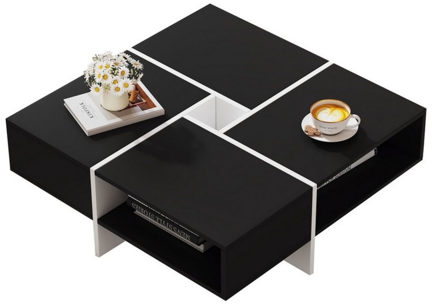 Merax Couchtisch mit Patchwork Design, Beistelltisch mit offenen Fächern, Wohnzimmertisch, Kaffeetisch Bild 1