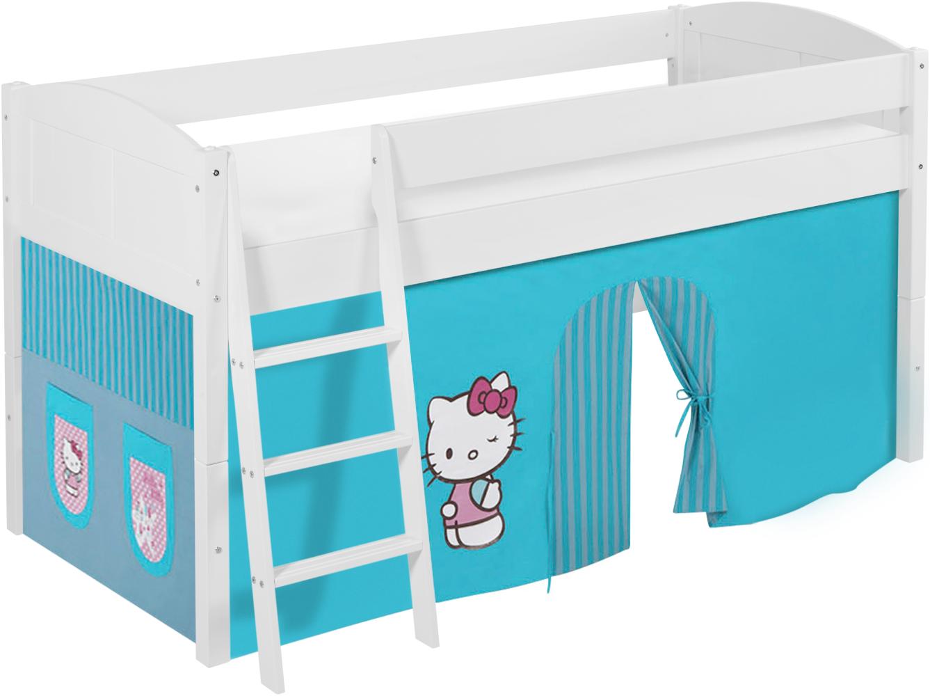 Lilokids 'Ida 4106' Spielbett 90 x 200 cm, Hello Kitty Türkis, Kiefer massiv, mit Vorhang Bild 1