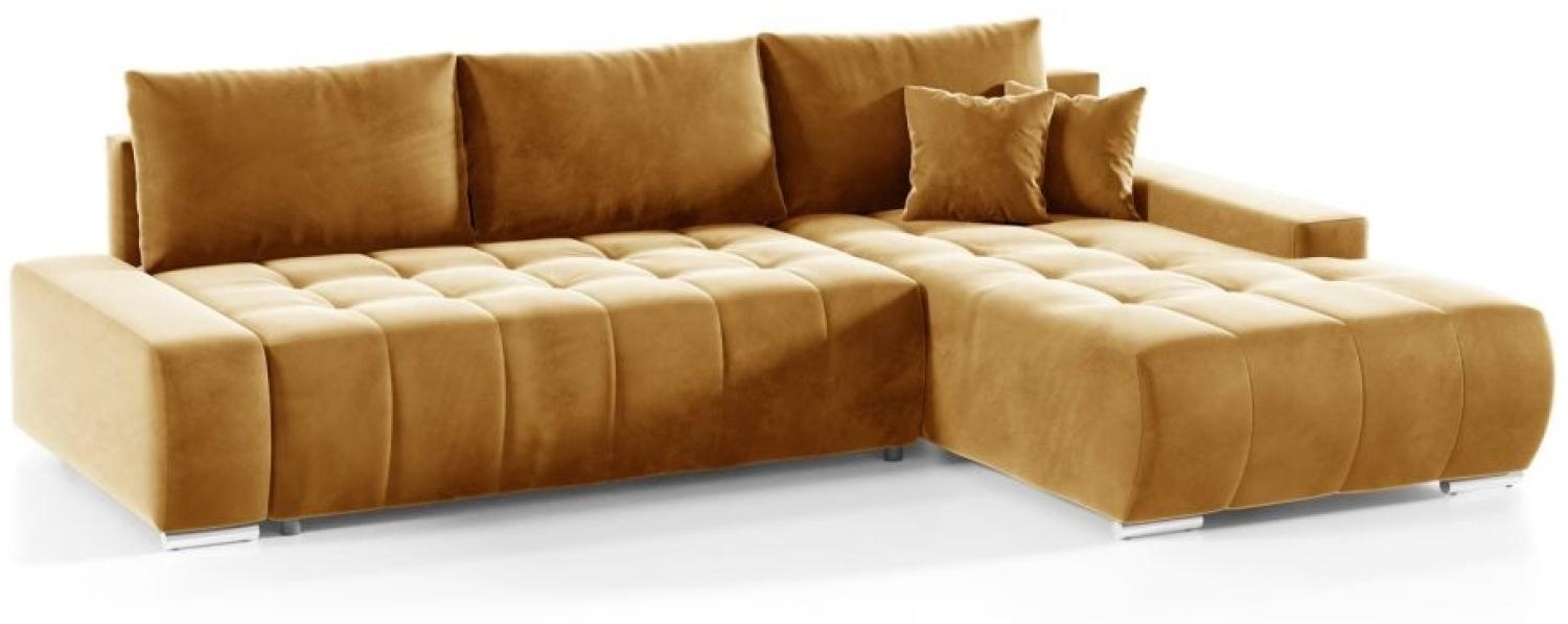 Ecksofa Sofa mit Schlaffunktion VOGAR Stoff Monolith Honiggelb Ottomane Rechts Bild 1