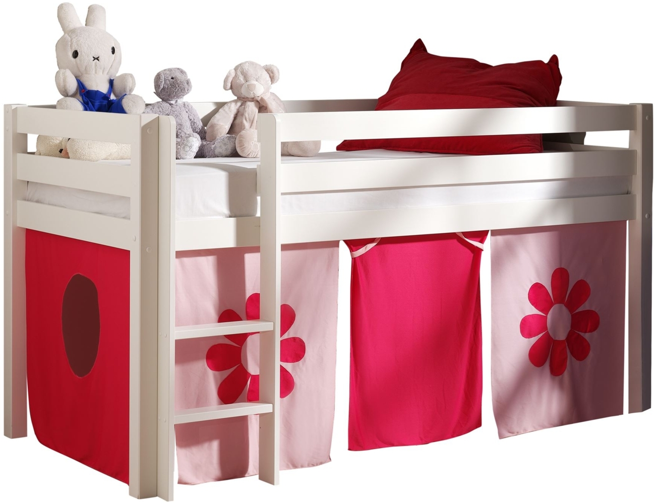 Kinderbett Karolina 210x114x106 Massivholz Weiß Textilset Flower Bild 1