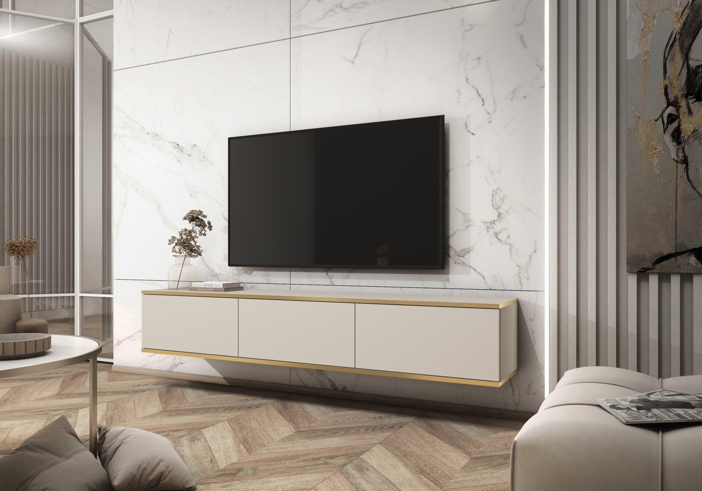 AX LIVING Sideboard TV Orkis 175 175 cm Modern und Funktional Beige Bild 1
