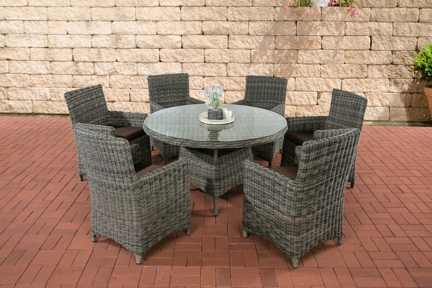 CLP Polyrattan Sitzgruppe Larino 5mm,grau-meliert terrabraun Bild 1