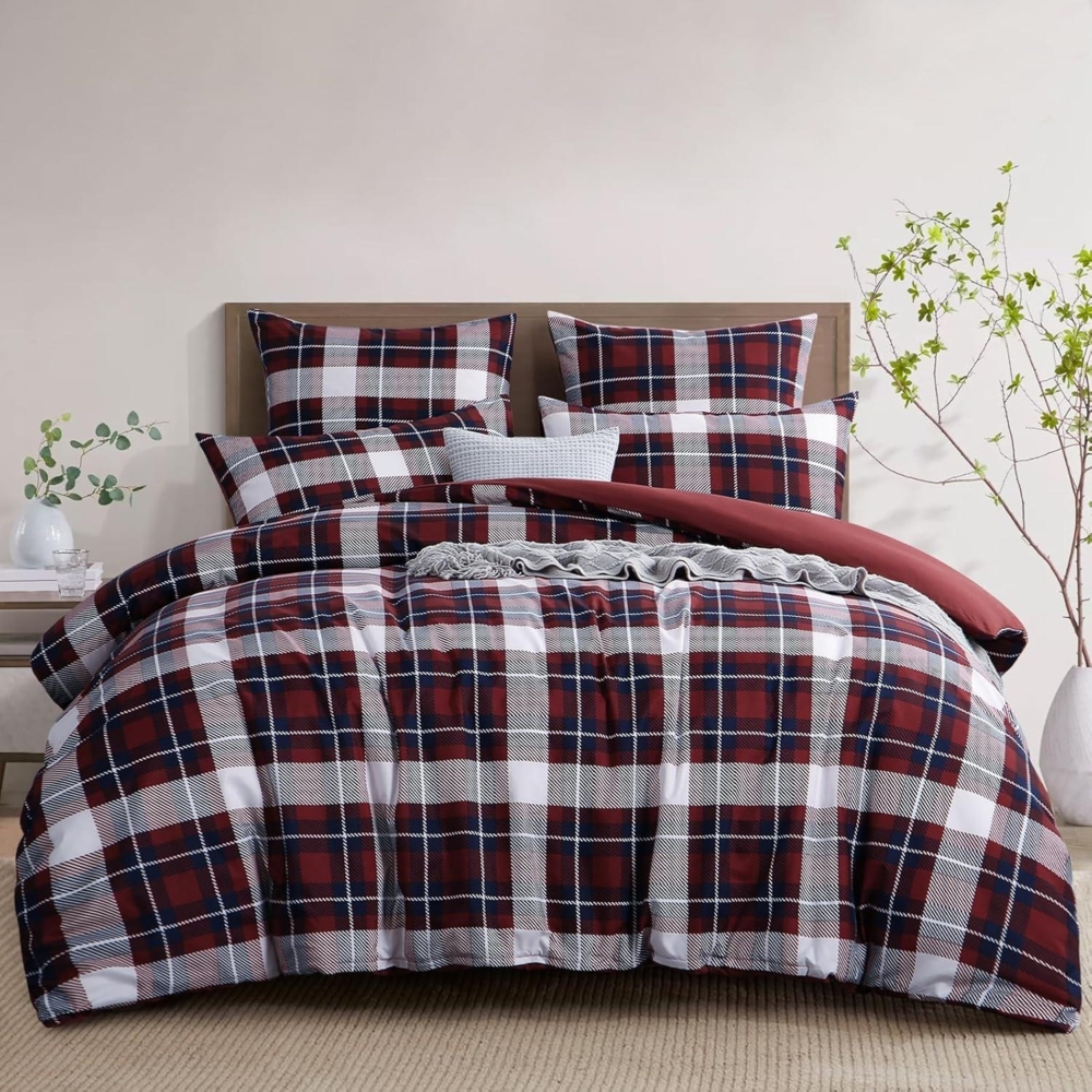 Bettwäsche Set 200x200 Rot Tartan Muster Mikrofaser Reißverschluss Bild 1