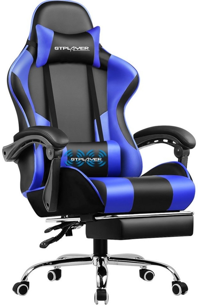 GTPLAYER Gaming-Stuhl Bürostuhl mit Massagefunktion, Fußstütze, Kopfstütze (Packung), Ergonomischer Gamer Stuhl aus Stoff/Kunstleder Bild 1