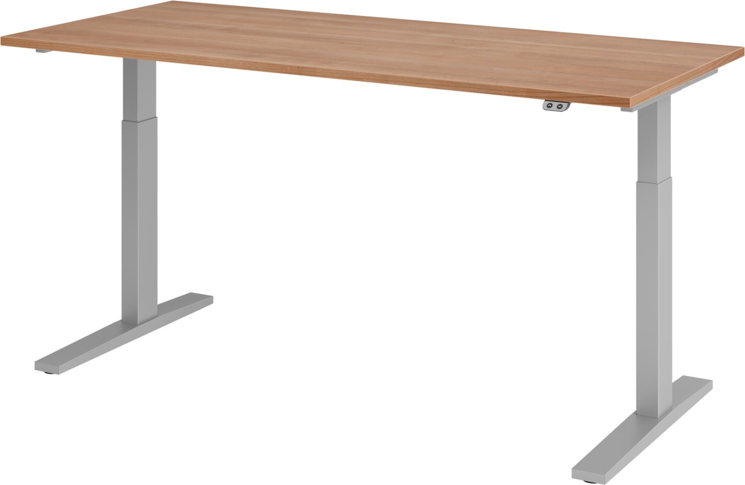 bümö elektrisch höhenverstellbarer Schreibtisch 180x80 cm in Nussbaum, Gestell silber - Schreibtisch höhenverstellbar elektrisch, elektrischer Schreibtisch & Gaming Tisch, XMKA-Serie Bürotisch, XMKA19-N-S Bild 1