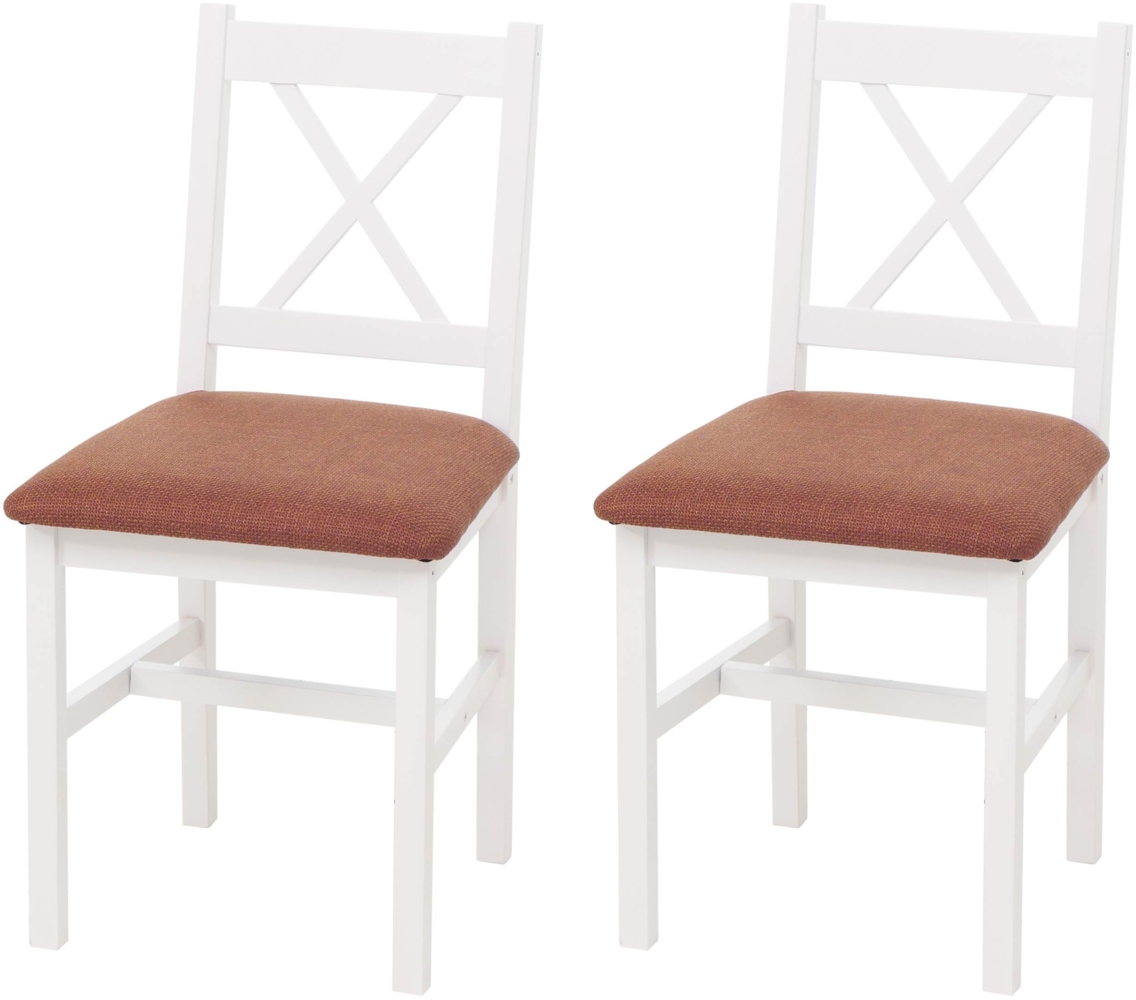 2er-Set Esszimmerstuhl HWC-F77, Lehnstuhl Küchenstuhl Stuhl, Massiv-Holz Stoff Landhaus ~ weiß, Polster terrakotta Bild 1