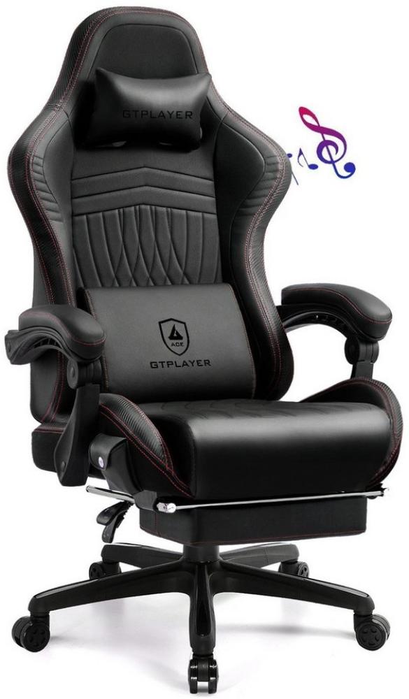 GTPLAYER Gaming-Stuhl ergonomischer Bürostuhl mit HIFI Stereo Lautsprecher, Mit Fußstütze und Verbindungsrmlehne höhenverstellbar Kopfstütze Bild 1