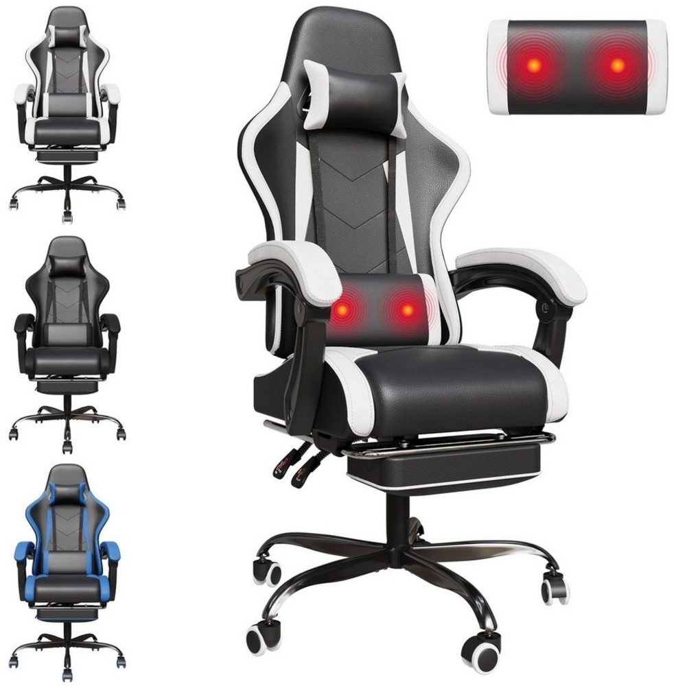 HOMALL Gaming-Stuhl Massage Gaming Stuhl mit Fußstütze 90-135° Rückenlehne einstellbar (Bürostuhl Ergonomisch,Verstellbarem Lenden- & Kopfkissen,mit Fußstütze) Bild 1