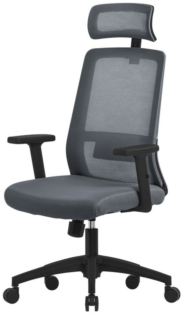 ML-DESIGN Bürostuhl Computerstuhl ergonomisch mit Verstellbarer Kopfstütze Gaming Stuhl, Schreibtischstuhl Grau mit mesh und Lendenwirbelstütze 68x66x123cm Bild 1