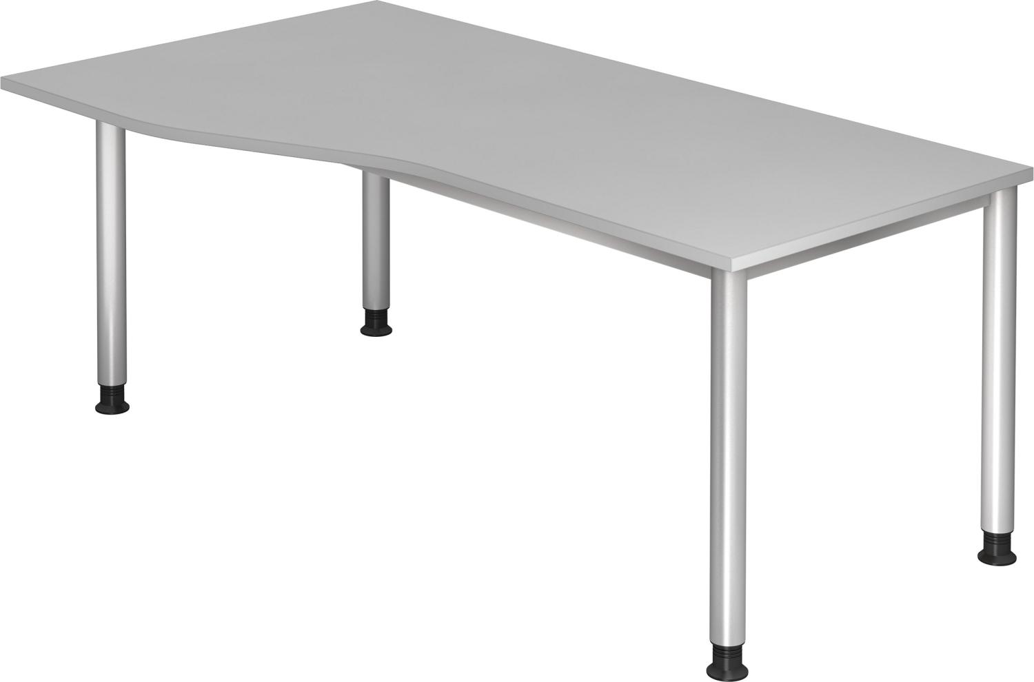 bümö höhenverstellbarer Schreibtisch H-Serie 180x100 cm in grau, Gestell in Silber - großer PC Tisch für's Büro manuell höhenverstellbar, Computertisch verstellbar, HS-18-5 Bild 1