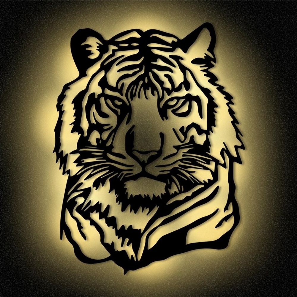 Namofactur LED Wandleuchte Tiger - Dekoobjekt aus Holz mit Tier-Motiv - Wand Deko Lampe, LED fest integriert, Warmweiß, Wanddekoobjekt Wohnzimmer Leuchte batteriebetrieben Bild 1