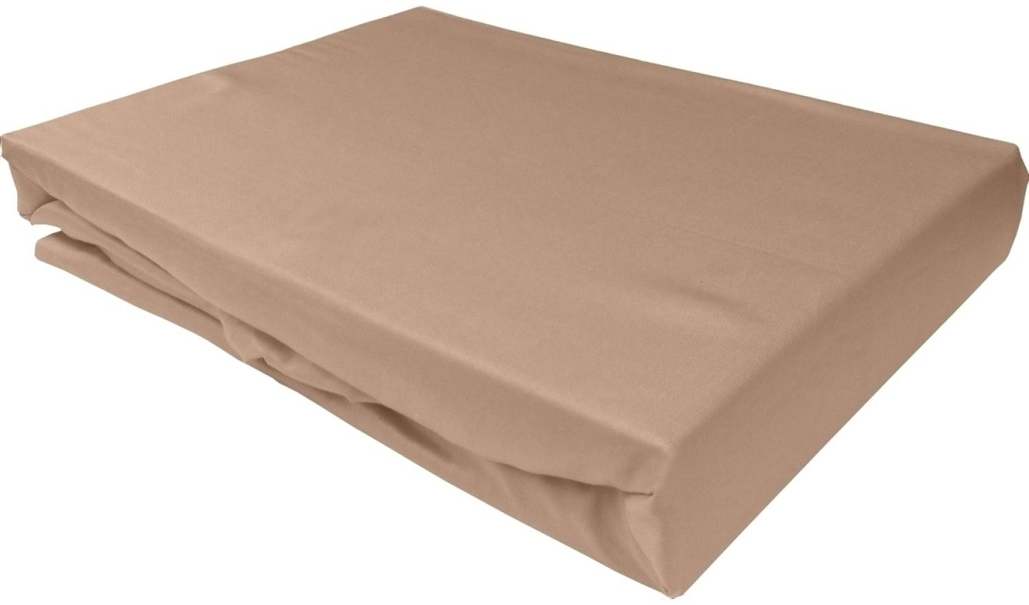 Bettwaesche-mit-Stil Mako-Satin Spannbettlaken hellbraun 200x200cm Höhe 31-40cm Bild 1