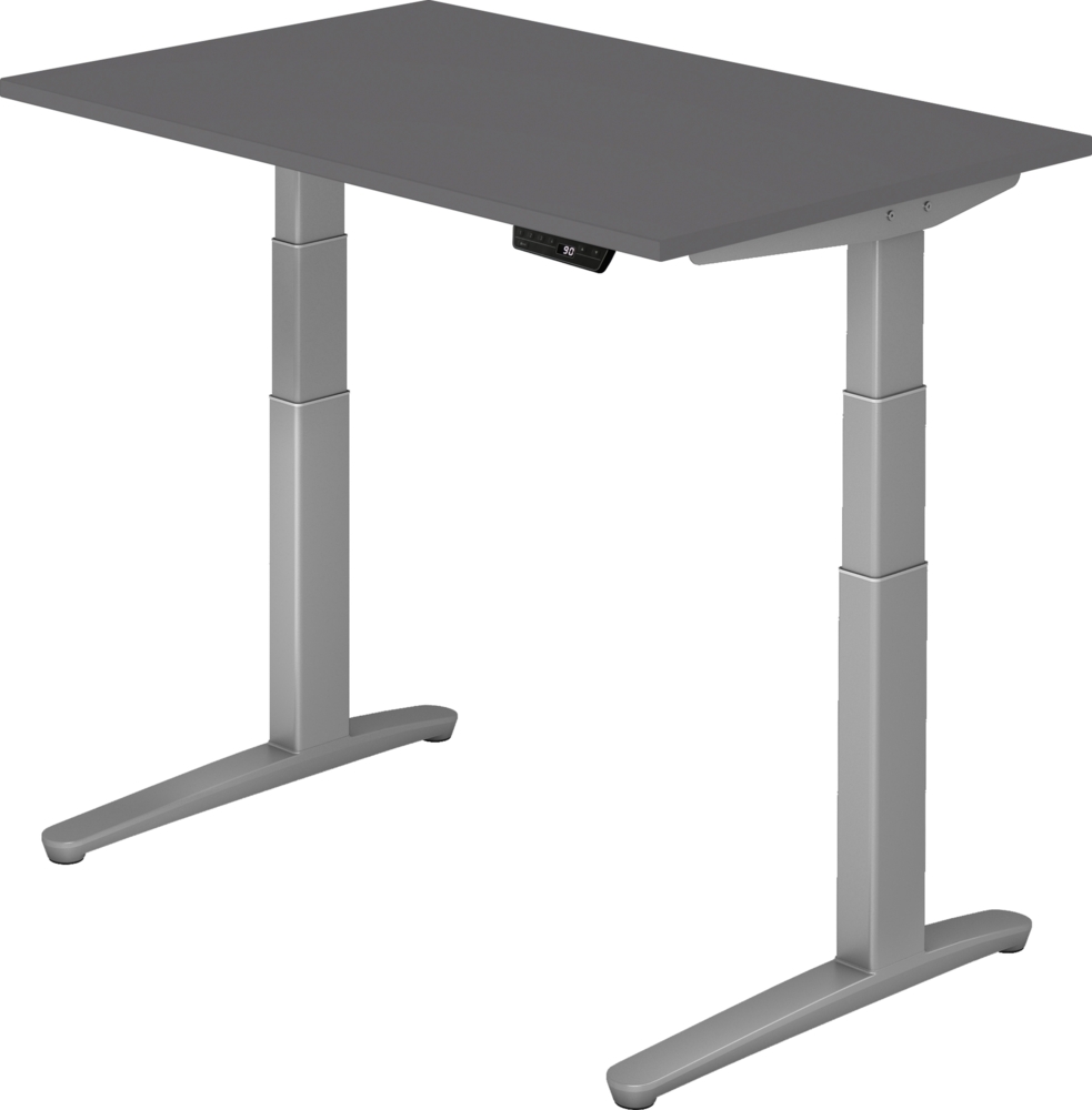 bümö elektrisch höhenverstellbarer Schreibtisch 120x80 cm mit Memory-Steuerung - Design Schreibtisch höhenverstellbar elektrisch, elektrischer Schreibtisch graphit, Gestell silber, XBHM-12-G-SS Bild 1