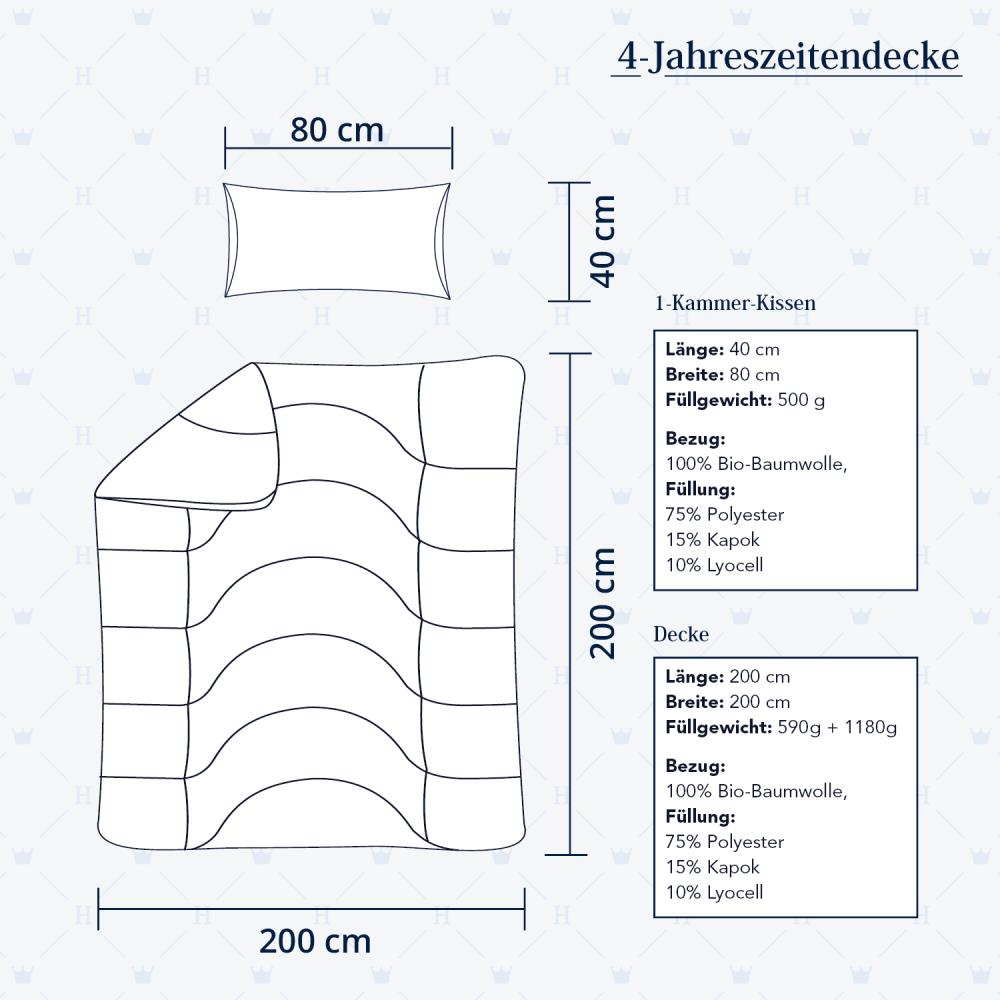 Heidelberger Bettwaren Bettdecke 200x200 cm mit Kissen 80x40 cm, Made in Germany | 4-Jahreszeitendecke, Schlafdecke, Steppbett mit Kapok-Füllung | atmungsaktiv, hypoallergen, vegan | Serie Kanada Bild 1